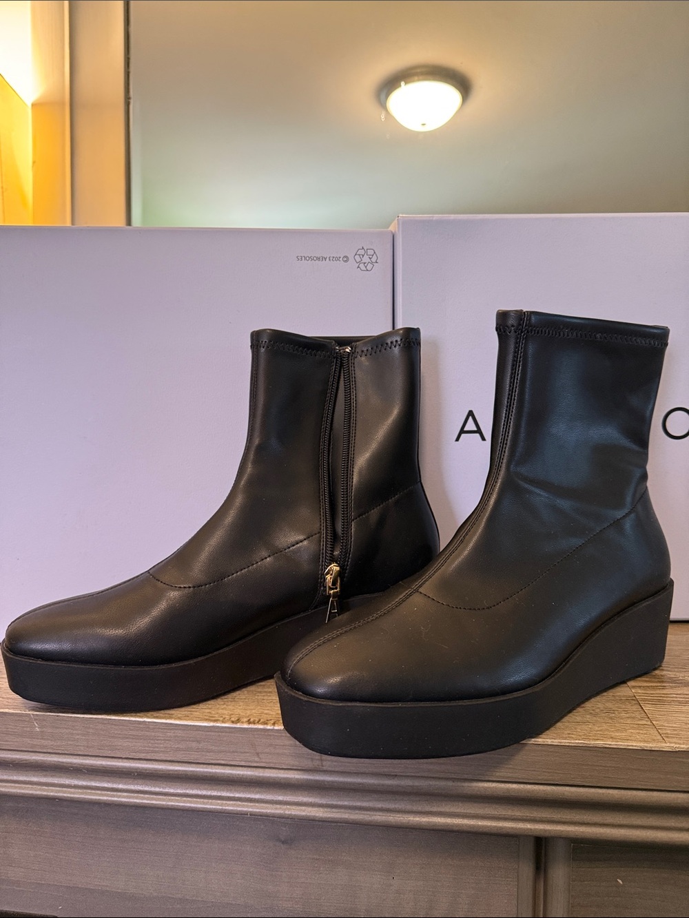 AEROSOLES Black Platform Ankle Booties with Side Zip